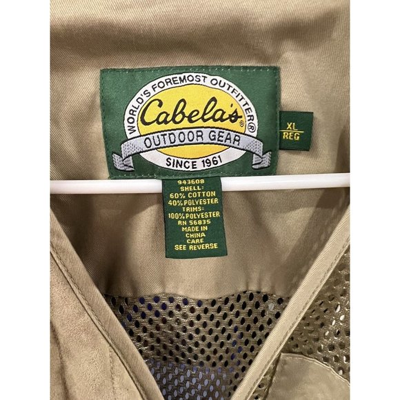 Cabela's Vest Men's Outdoor Gear Mesh Fishing Jacket Pockets Zip Beige Size XL - Picture 3 of 3